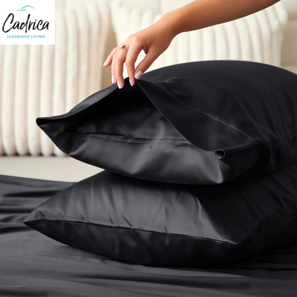 Silk Pillowcase Set- King Size - 50X75cm - Black